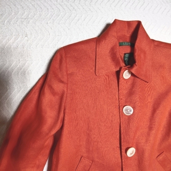 Lauren Ralph Lauren  Single Breasted 100% Linen Lined Orange Jacket Women Size 8 - Picture 3 of 14